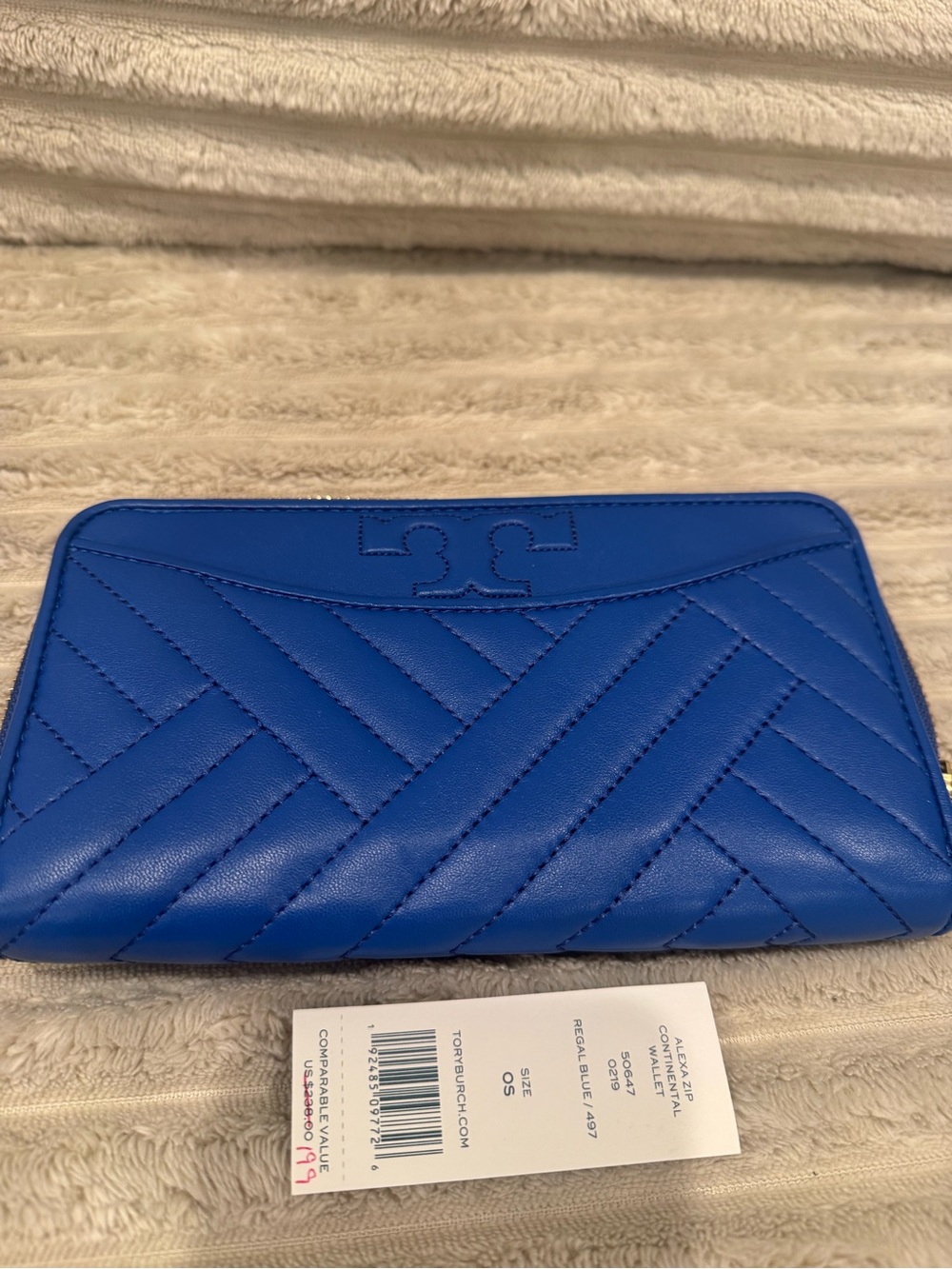 Tory Burch Quilted Zip Wallet in Regal Blue Leather